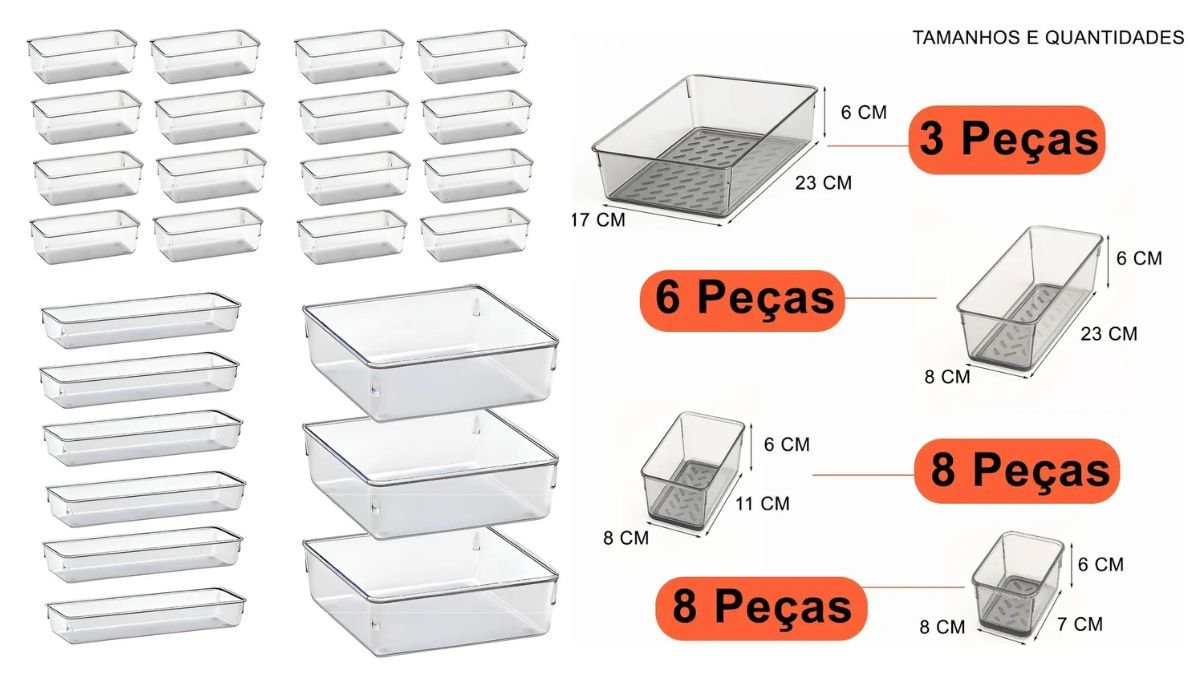 conjunto com 25 organizadores modulares em acrílico