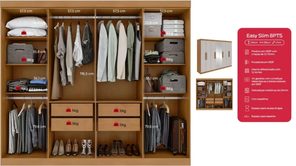 Guarda-Roupa Casal Easy Slim 8 Portas com Espelho: Review Completo 5 guarda-roupa 8 portas MDP