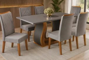mesa de jantar retangular com 6 cadeiras