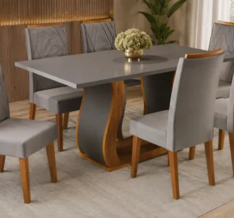 mesa de jantar retangular com 6 cadeiras