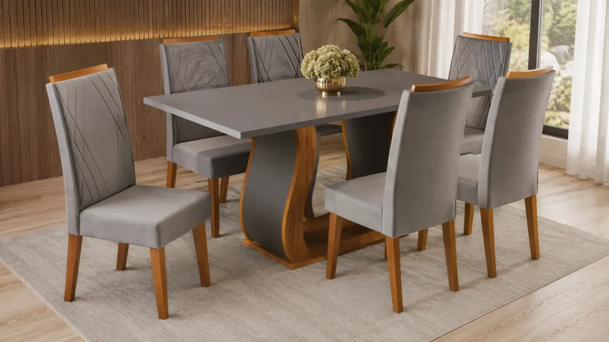 mesa de jantar retangular com 6 cadeiras
