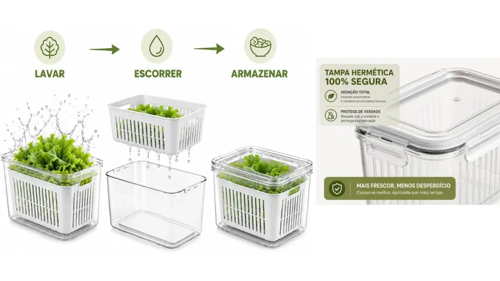 Kit com 5 Organizadores Herméticos para Geladeira: Review Completo 8 pote para frutas verduras e legumes